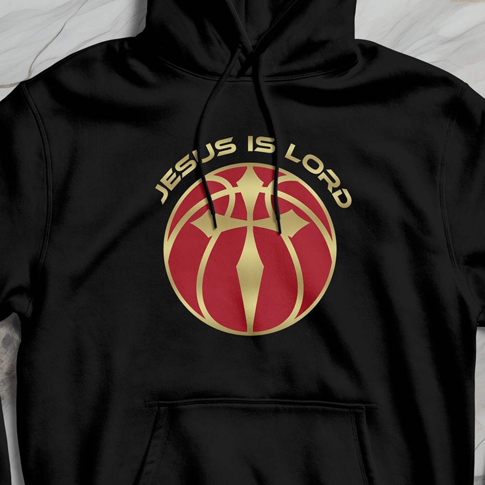 Men’s Hoodie Jesus Is Lord Gold Cross Christian Faith Bible Verse Sweatshirt - Picture 2 of 3